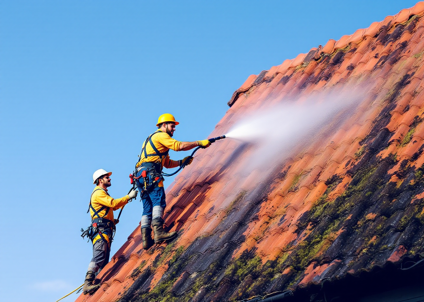 Rooftidy team cleaning a roof